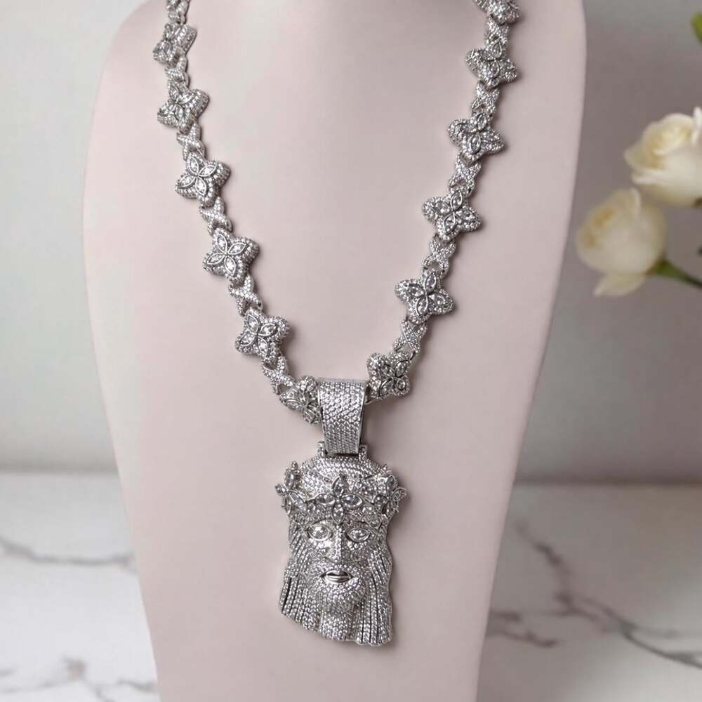 Iced Out Silver Jesus Clover 9 D 6 F